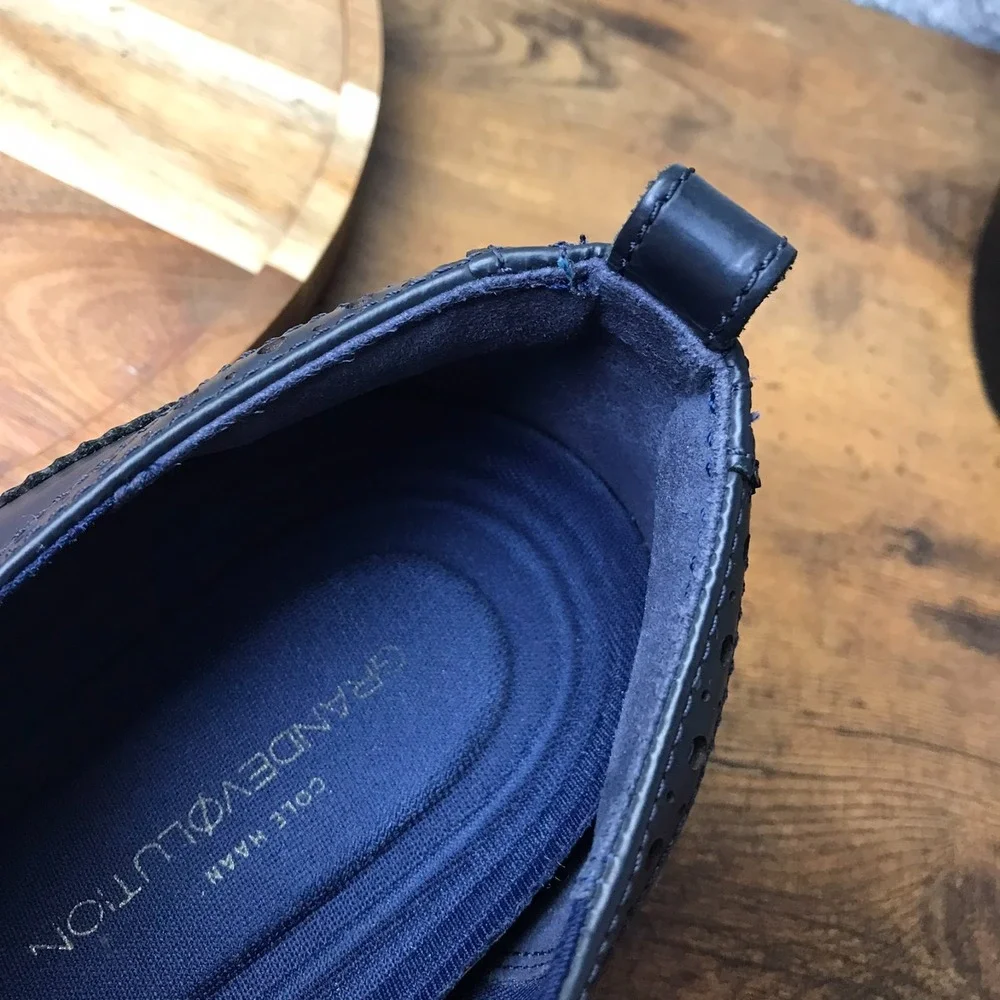 Cole Haan Grand Evolution Shortwing Oxford Mens 13M Navy Leather Derby Shoes
